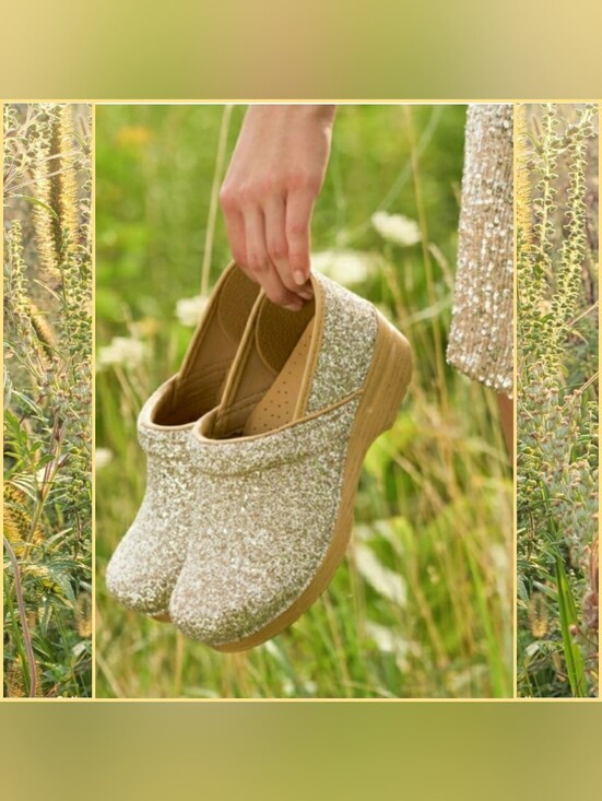 Dansko Shoes - Champagne Dansko Pro Glitter Clogs Sparkling Festive🌟Playful Flirty Boho Chic🌙